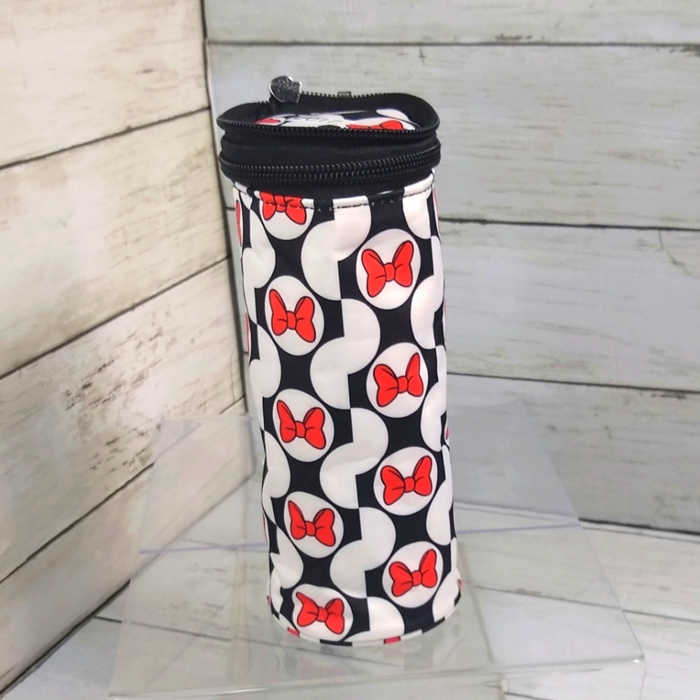 Disney Baby: Red Black White Baby Bottle Bag Minnie Bow Pattern (8"t x 3.5"w)